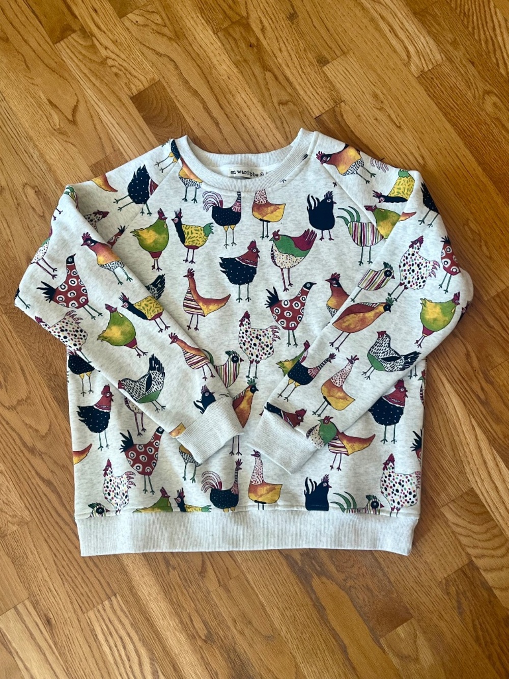 SM Wardrobe whimsical chicken sweatshirt